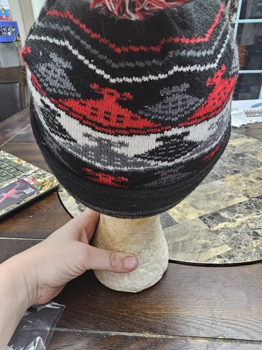Star Wars Black Multicolor Beanie Cap Hat Puff Ball Youth One Size